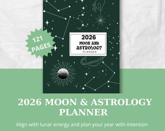 Księżyc 2026 – Planer astrologiczny – fazy księżyca, kalendarz astrologiczny i dziennik wyznaczania celów dla świadomego życia