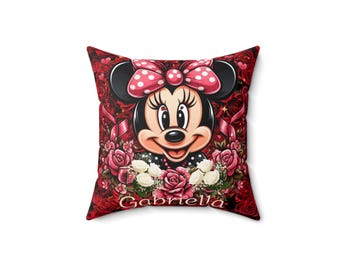 Custom Square Pillow - Personalized Disney Kids Room Accessory, Cozy Home Decor, Minnie Rose, Spun Polyester, Gift for Kids