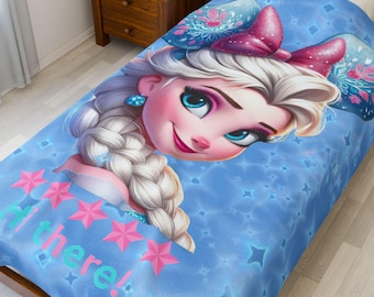 ディズニー アナと雪の女王 ベルベット プラッシュブランケット、エルサ ハイ ゼア スロー、子供用寝具、ホームデコレーション、ディズニーランド プリンセス ブランケット