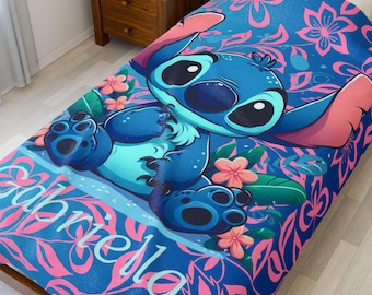 Personalisierte Stitch Plüsch-Decke, individuelle Disneyland Decke, Kinderbettwäsche