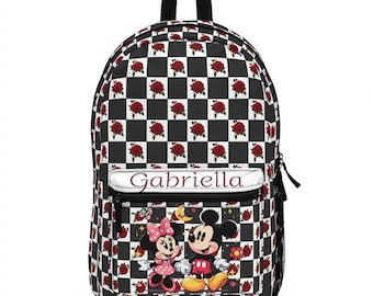 Sac à dos personnalisé - Sac à dos à carreaux Mickey et Minnie Rose