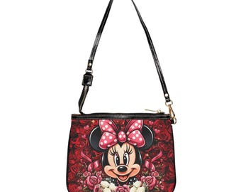 Chic Disney Shoulder Bag, Minnie Mouse Rose Floral Purse, Cute Everyday Bag, Red Roses Crossbody, Gift for Disney Lovers