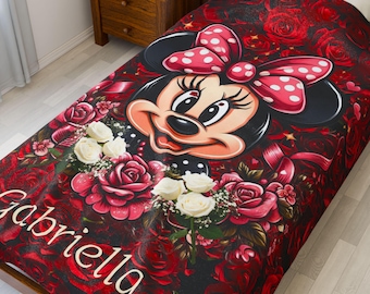 Disney Plüschdecke, Disneyland Überwurf, Kinderbettwäsche, Minnie Rose - Samt-Plüschdecke für personalisierten Komfort, Geschenkidee, Zuhause