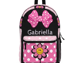 Personalized Pink Polka Dot Bow Backpack | Personalized Kids Floral Smile Flower