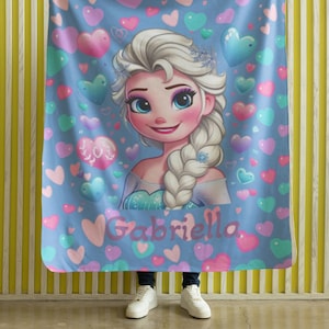 Aangepaste Elsa Frozen fleecedeken, gepersonaliseerde prinsessenworp, kinderbeddengoed woondecoratie