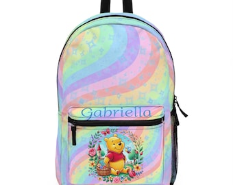 Personalized Rainbow Star Pooh Bear Backpack – Kids School Travel Daypack