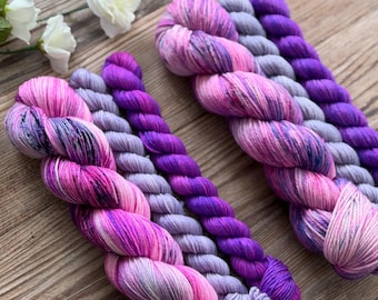 Orchid Reverie Essential Sock Set | 100g Skein | 2- 20g Tonal Mini Skeins | Inspired by The Many Orchid Flower Shades | Painted Botanica