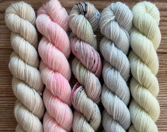 Porcelain Petals Petite Luxe Set | Five 20g Mini Skeins – Hand Dyed Yarn Fade Collection | Cottage Garden Inspired | Sock Merino & Nylon