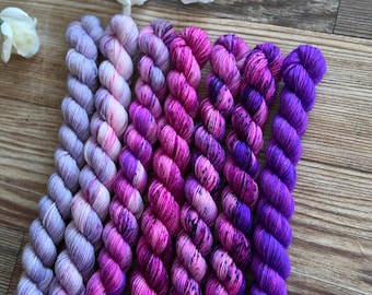 Orchid Reverie Petite Luxe Set | 7 Hand-Dyed Mini Skein Yarn Fade Collection | Inspired by the Many Orchid Flower Shades | Painted Botanica
