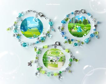 Pulseira Frutiger Aero Realm, joia azul-turquesa Y2K, ótima opção para presentes.