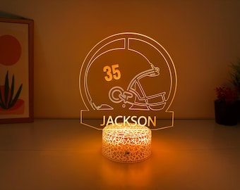Custom Personalized Name Engrave LED 16 Colors Night Light Up Table Desk Lamp Boys Sports School Team Football Choice Design Room Decor Gift