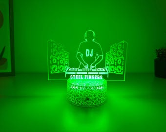 DJ Music Personalized Led Night Light-Custom Gift for Music Lover-Bedroom Studio Kids Room Decor-Dj Game Desk Lamp for Dj Musician Xmas Gift