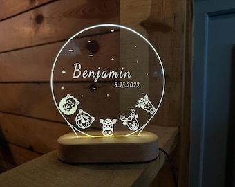 Lámpara con nombre personalizado, luz de noche para bebé, lámpara de noche con animales, luz de noche para niña, lámpara de guardería, regalos de cumpleaños, Navidad y Año Nuevo para niños.