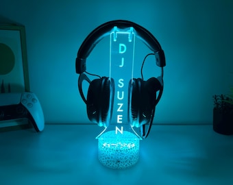 Custom Engraved Headphone Stand: Gamertag LED Light Sign, Gamer Gift, Christmas Gift for Gamer, Headset Stand, Dj Headphone Led Stand Holder