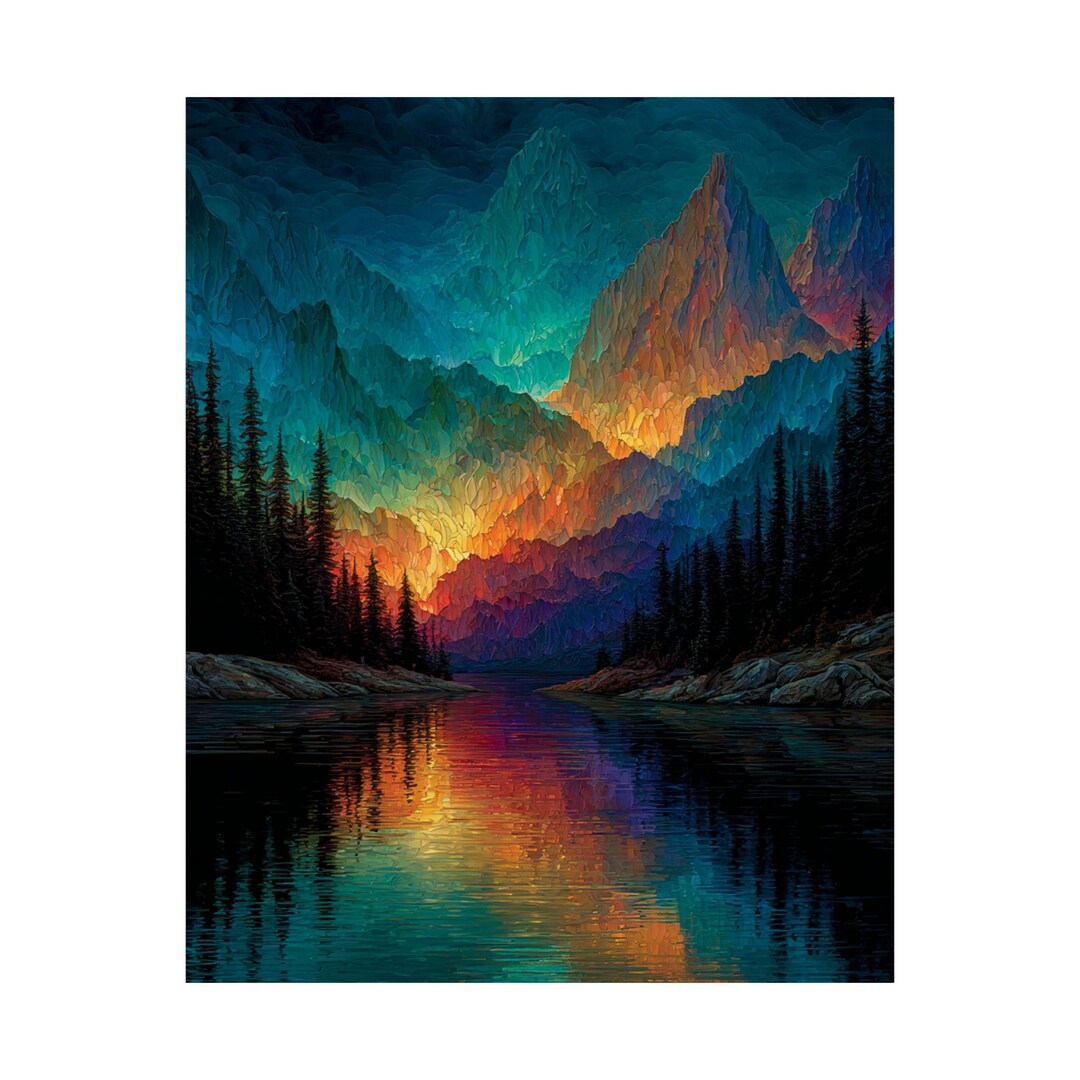 Vibrant Mountain Landscape Art Print: Surreal Nature Wall Decor - Etsy