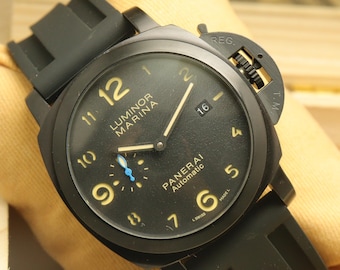Reloj Panerai automático para hombre con esfera negra, reacondicionado.