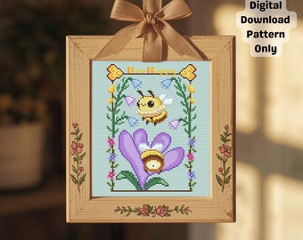 Bumblebee Bee Happy Floral Wild Flower Cottage Core Cross Stitch Pattern (PDF Digital Download)