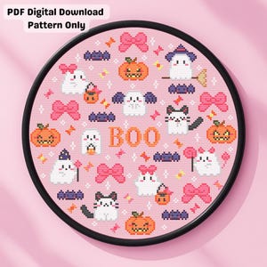 ハロウィンゴーストのクロスステッチパターン、不気味なブー（PDFデジタルダウンロード）