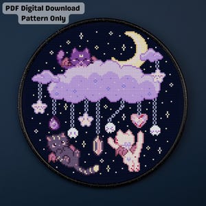 Crystal Sky Demon Cats Cross Stitch Pattern: Gothic Fantasy Punk (PDF Digital Download)