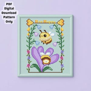 Bumblebee Bee Happy Floral Wild Flower Cottage Core Cross Stitch Pattern (PDF Digital Download)