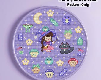 The Little Witch Magic Cross Stitch Pattern (PDF Digital Download)
