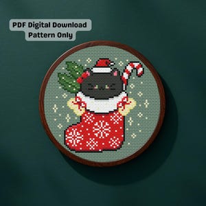 Black Cat Christmas Stockings Cross Stitch Pattern (PDF Digital Download)