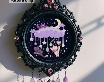 Crystal Sky Demon Cats Cross Stitch Pattern: Gothic Fantasy Punk (PDF Digital Download)