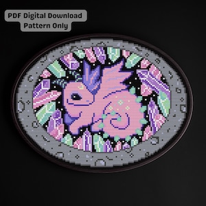 Baby Dragon in a Geode Egg Fantasy Crystals Cross Stitch Pattern (PDF Digital Download)
