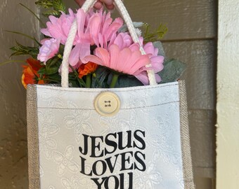 Mini “Jesus Loves You” Decorative Tote | Christian Gift