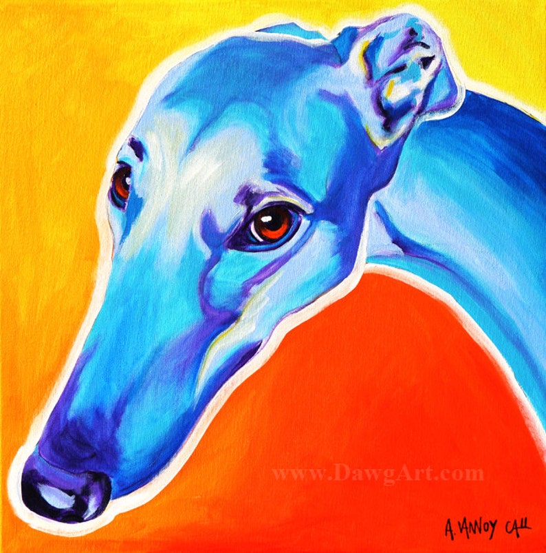 Art Prints Colorful Pet Portrait Pet Portrait Artist DawgArt Art Greyhound Pet Portrait Greyhound Art Dog Art Whippet