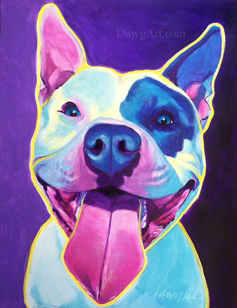 Pit Bull Art Pet Portrait Pet Portrait Artist Art Prints Pit Bull Pit Bull Painting Art Dog Art Colorful Pet Portrait DawgArt