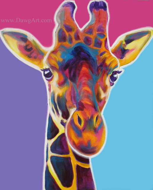 Giraffe Zoo Animal African Wildlife Giraffe Art Colorful | Etsy