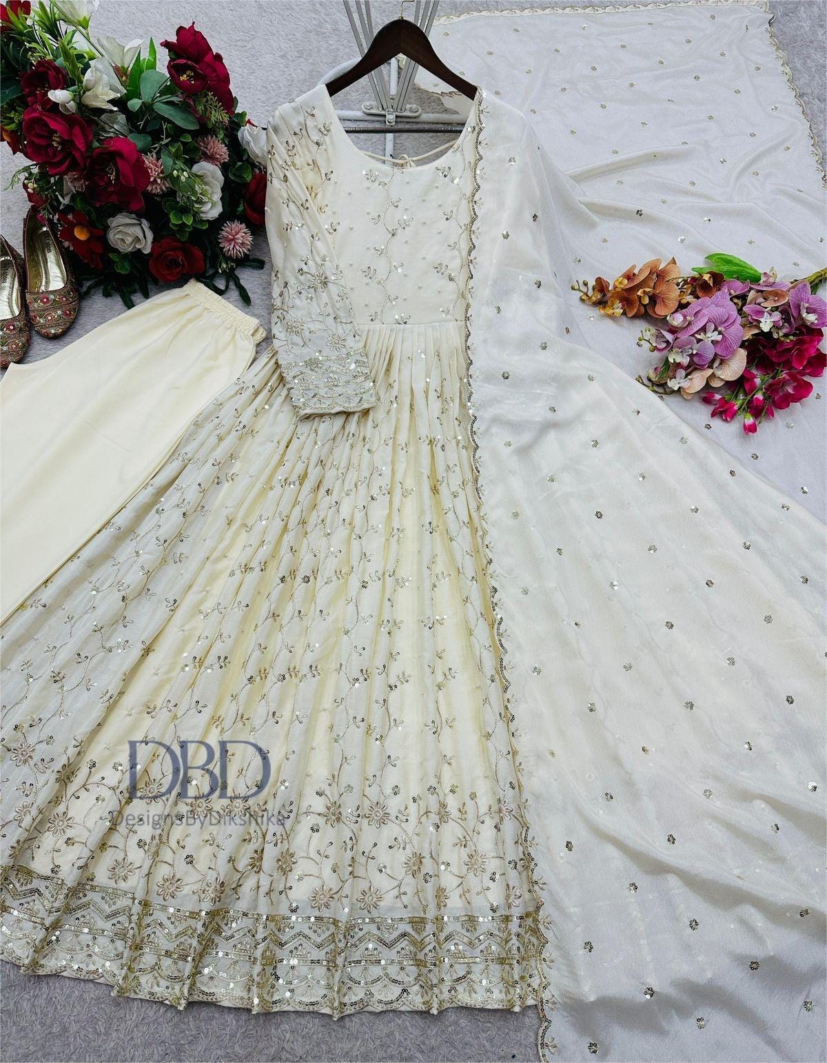 sachin and babi light blue dress Anarkali Dress White