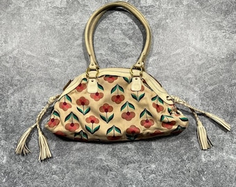 Sac à main en cuir en toile à fleurs Selleria Fendi Sac à pampilles multicolore beige Italie