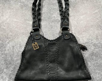 vintage sac à main en cuir Fendi noir poignée tressée Italie sac de créateur rare