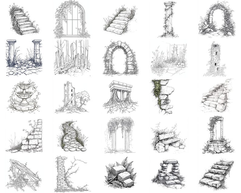 115+ Procreate Overgrown Ruins Brushes | Procreate Stamps | Instant ...