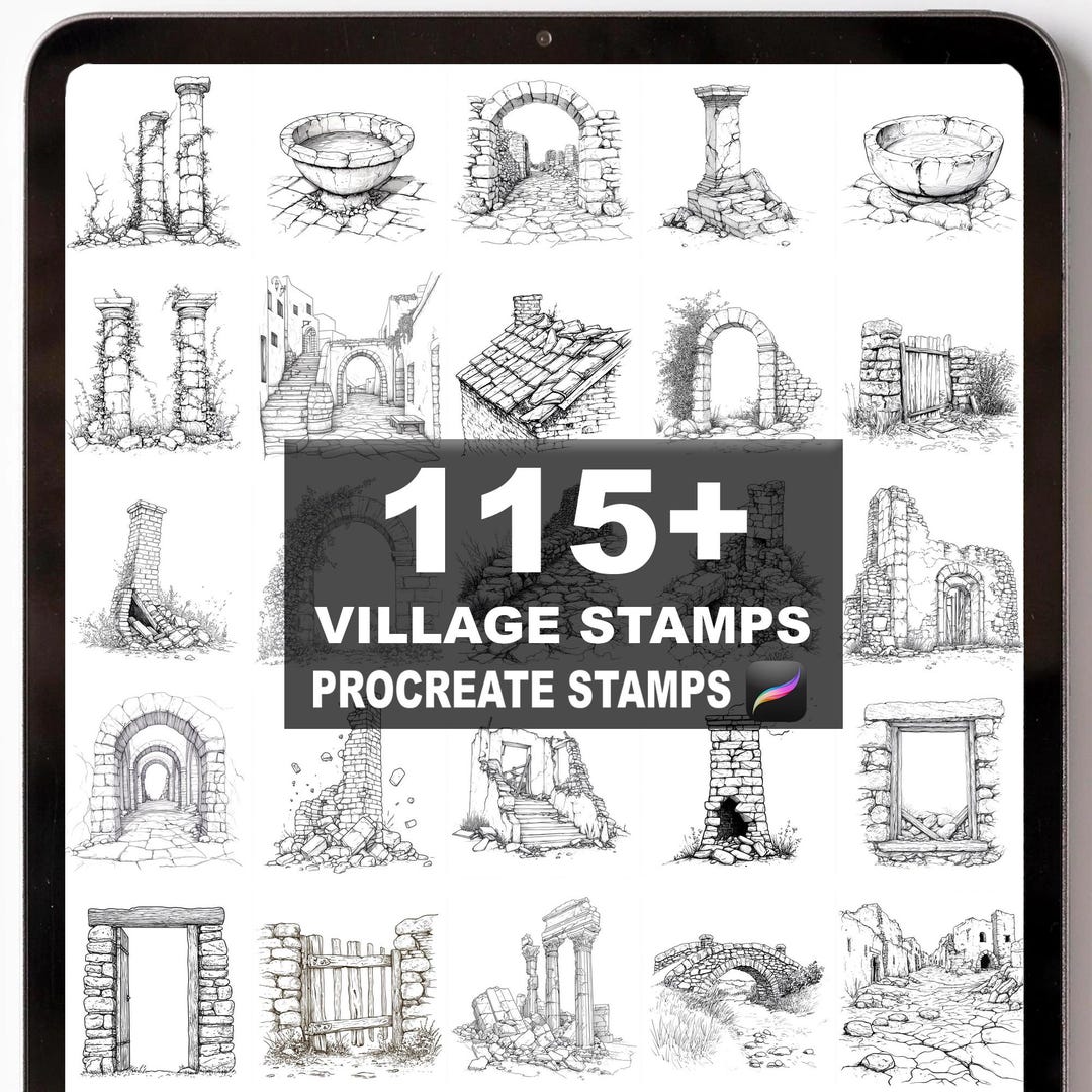 115+ Procreate Old Village Ruins Brushes | Procreate Stamps | Instant ...