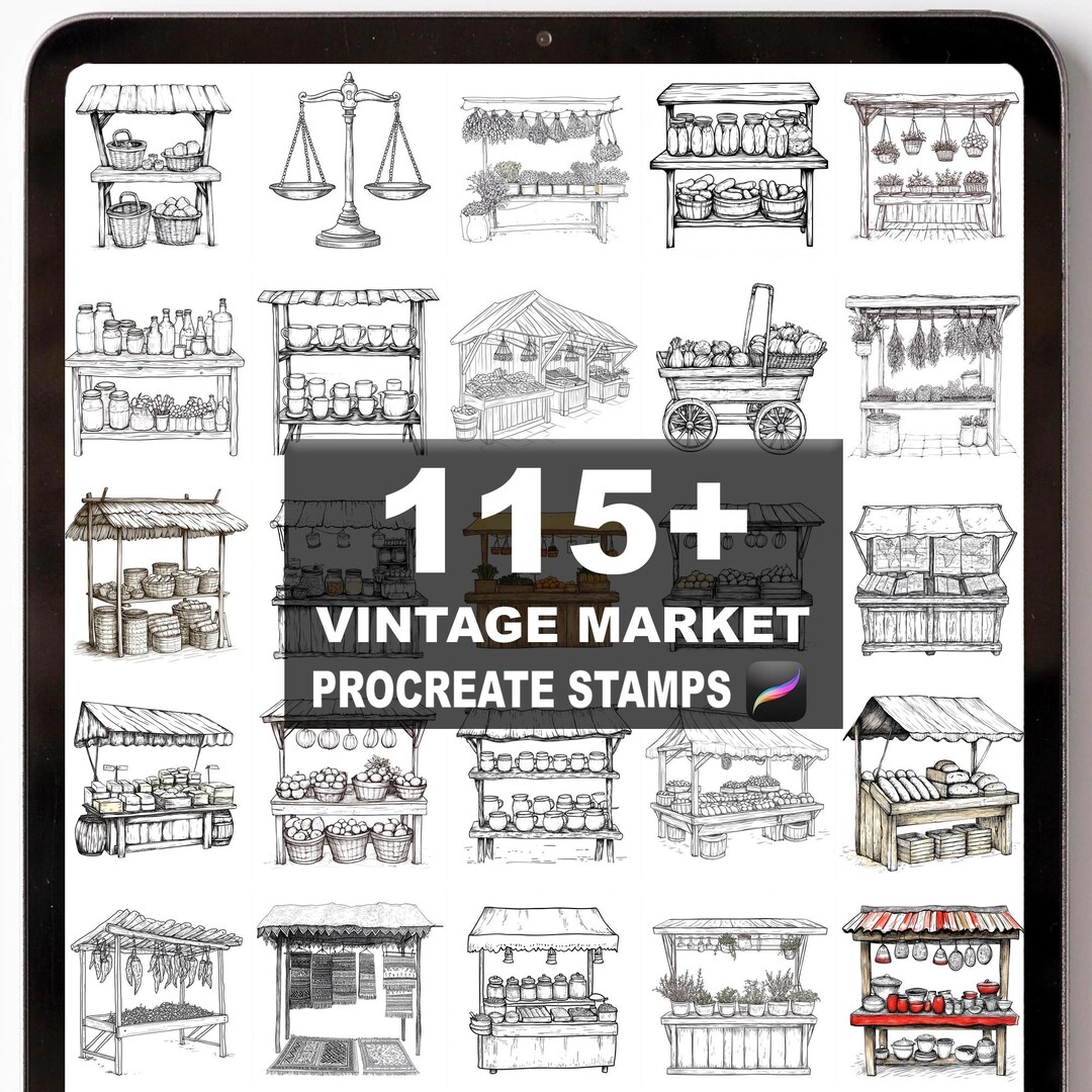115+ Procreate Vintage Market Brushes | Procreate Stamps | Instant ...