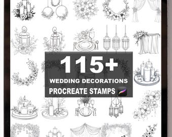 Más de 115 pinceles para decoración de bodas de Procreate / Sellos de Procreate / Descarga digital instantánea