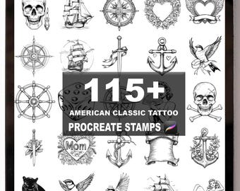 115+ Procreate American Classic Tattoo Brushes | Procreate Stamps | Instant Digital Download