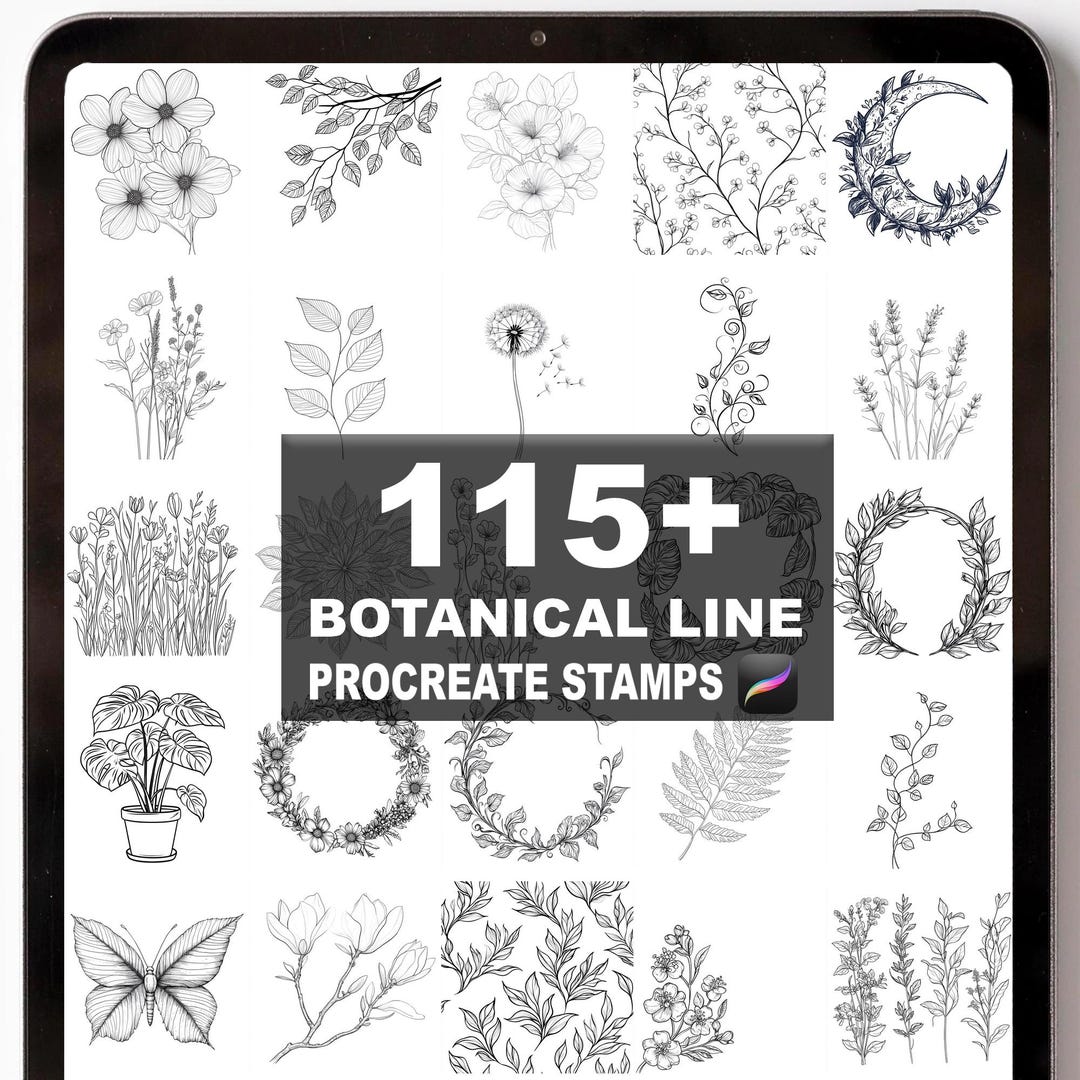 115+ Procreate Botanical Line Brushes | Procreate Stamps | Instant ...