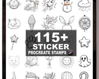Más de 115 pinceles para pegatinas y sellos de Procreate. Descarga digital instantánea.