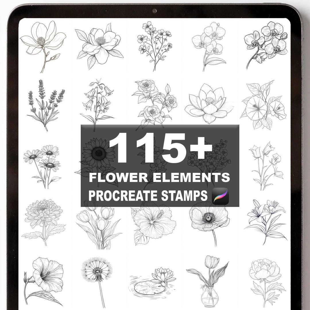 115+ Procreate Flower Elements Brushes | Procreate Stamps | Instant ...