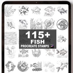 115+ Procreate fiskpenslar | Procreate-stämplar | Direkt digital nedladdning