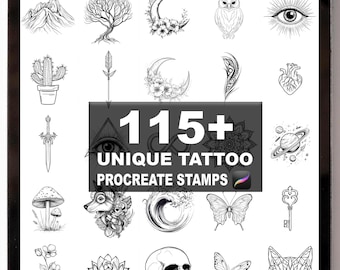 115+ unika tatueringsborstar från Procreate | Procreate-stämplar | Omedelbar digital nedladdning