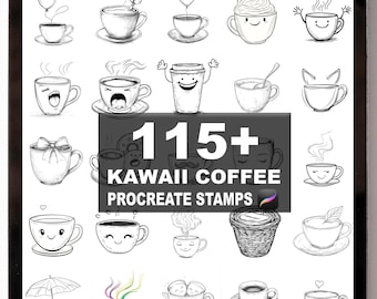 115+ Procreate Kawaii Coffee Brushes | Procreate Stamps | Instant Digital Download