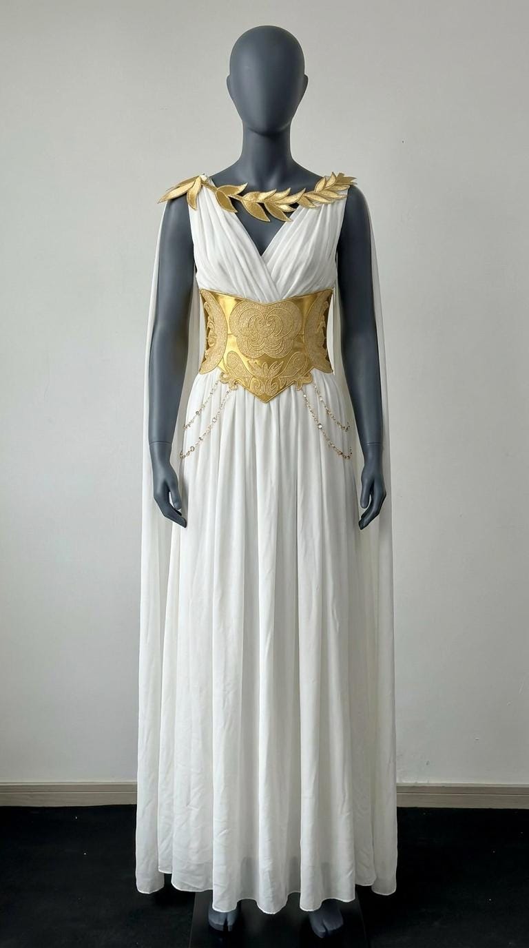 Greek Goddess Chiffon Dress Cosplay Costume Elegant Mythology Outfit, Halloween Costume