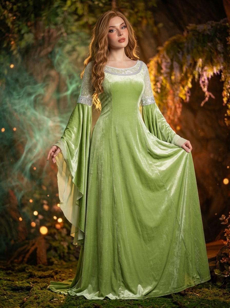 galadriel green dress sparkle maxi dress
