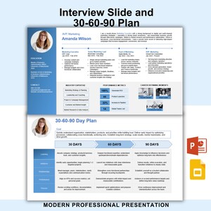 30 60 90 Day Plan for Interview, Professional Bio Template 30 60 90 Day Plan Interview Presentation Job Interview MS Powerpoint Google Slide