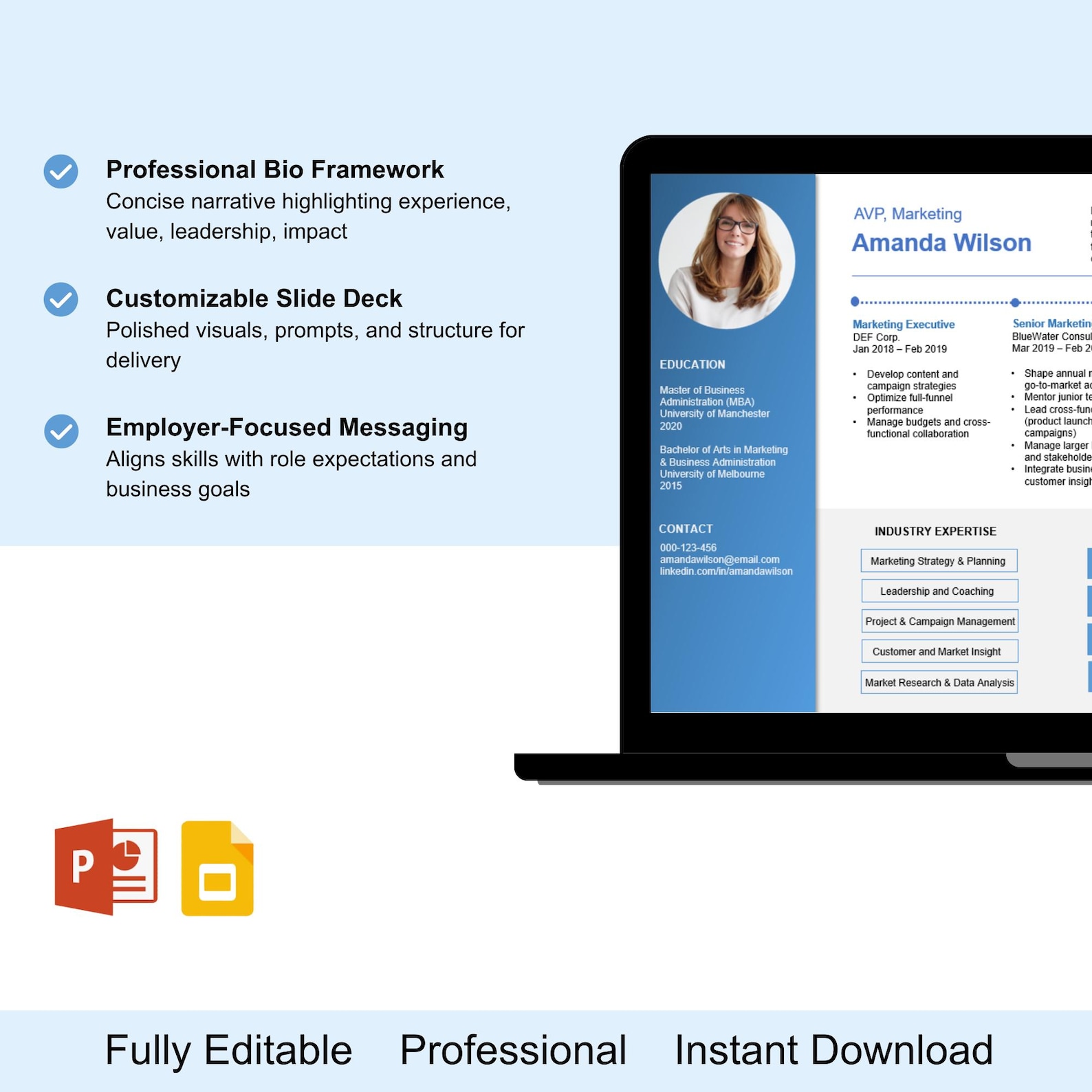 Professional Bio Template, About Me Presentation, Career Bio, Job ...